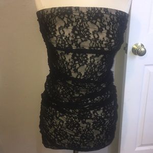 Black lace strapless mini dress